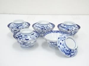 明治　伊万里染付蓋碗　5客